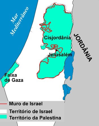 Mapa de localização do Projeto de Construção do Muro de Israel, na Cisjordânia 