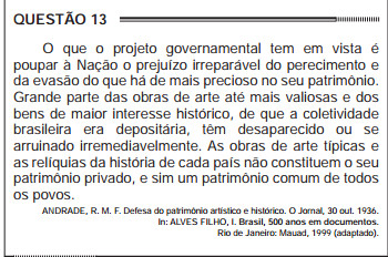 O Enem de 2012 abordou as políticas patrimoniais a partir de um texto de um dos idealizadores do SPHAN, Rodrigo Andrade.